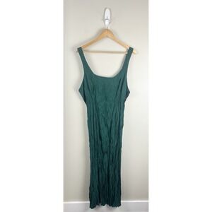 Style Works NWT Vtg Y2K Sand washed 100% Silk Slip Dress 16 Maxi Crinkle Green